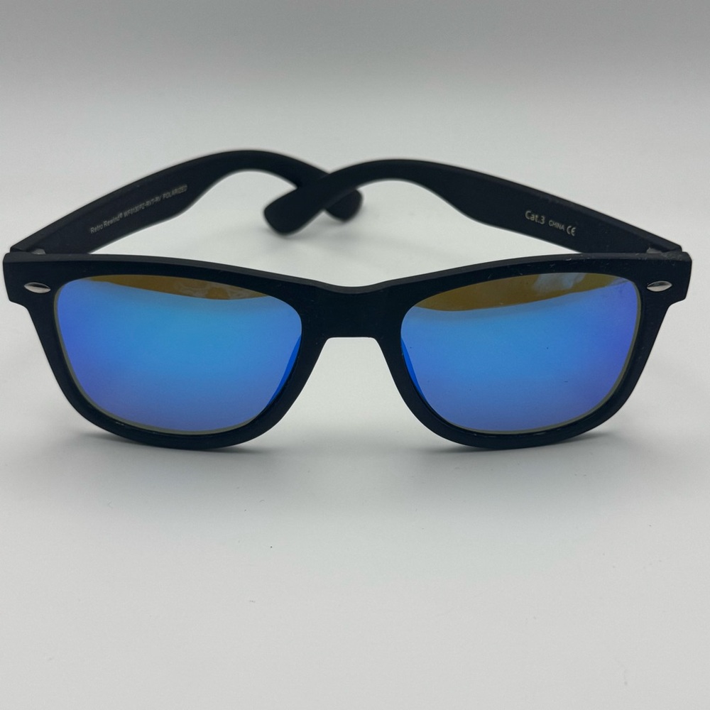 Retro Rewind Polarized Sunglasses Black Frame Blue Mirrored Lenses